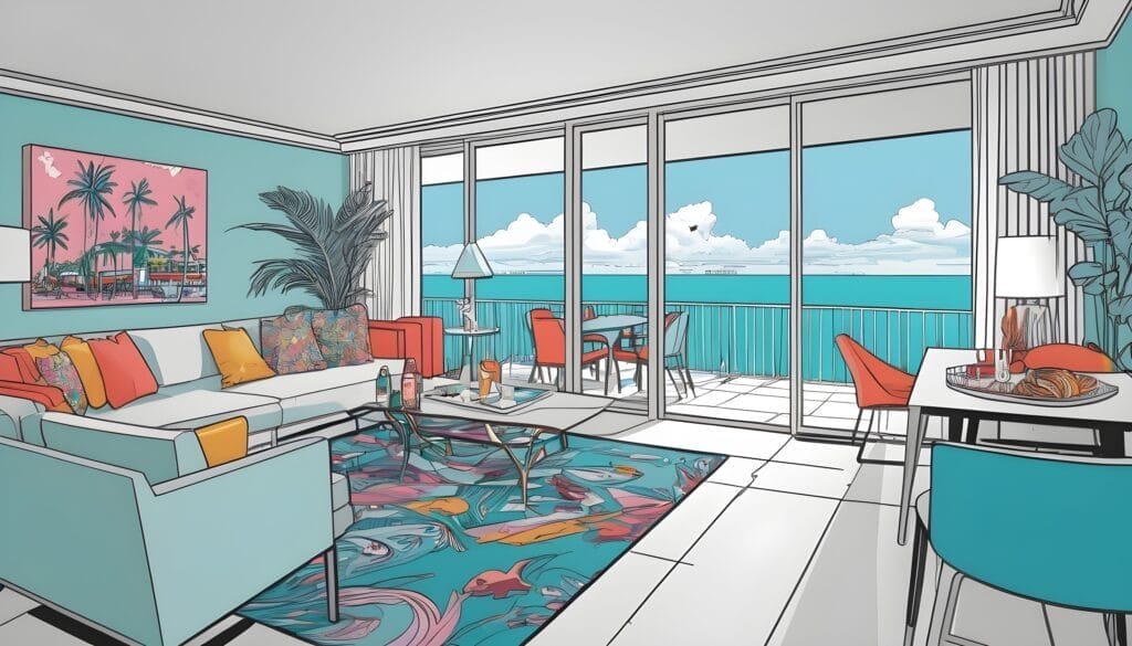 ilustracion de departamento vacacional de 2 habitaciones en miami