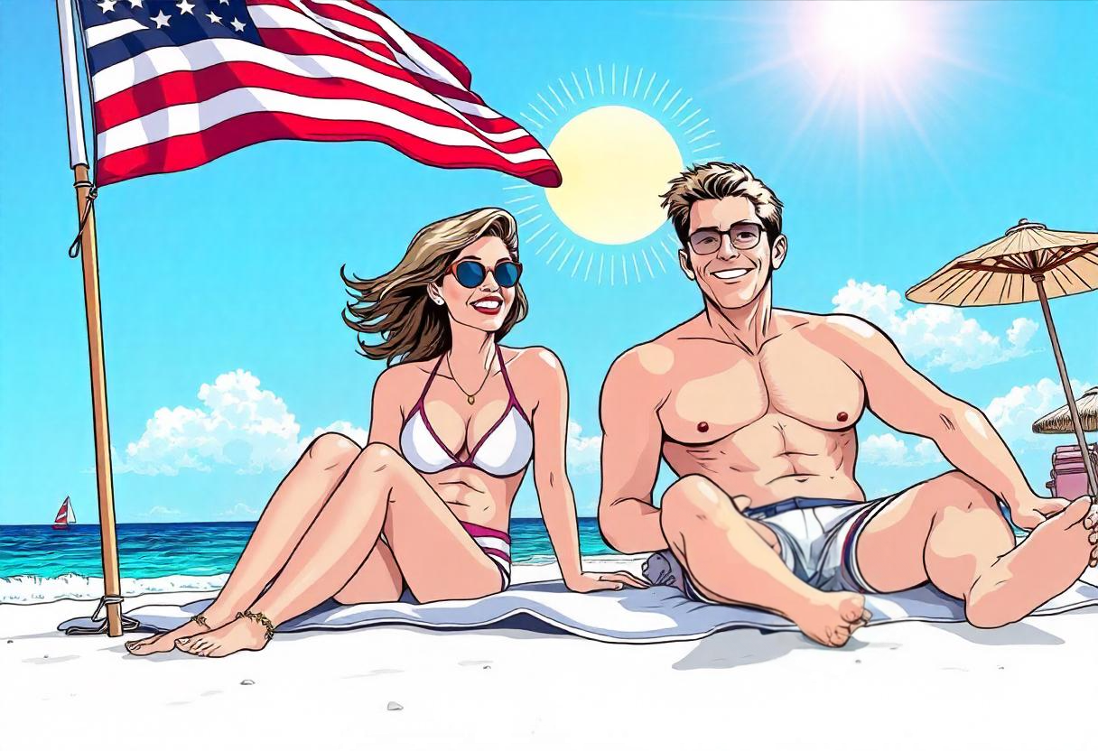 Ilustración de una pareja en la playa de Sarasota, Florida, Estados Unidos.